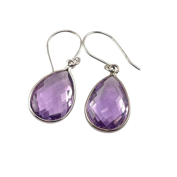 Sterling Silver Amethyst Teardrop Earrings  Gift For Her - Picture 7 of 7
